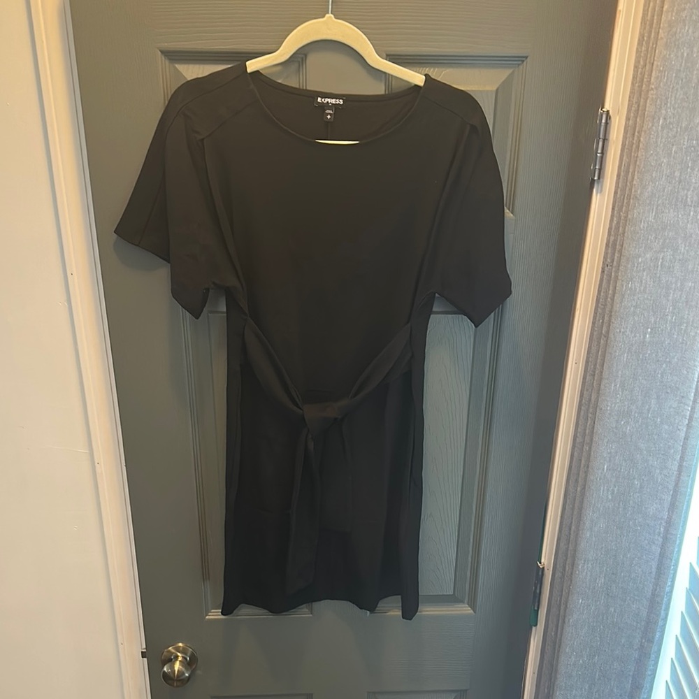 Express Black Short Sleeve Dress with Tie